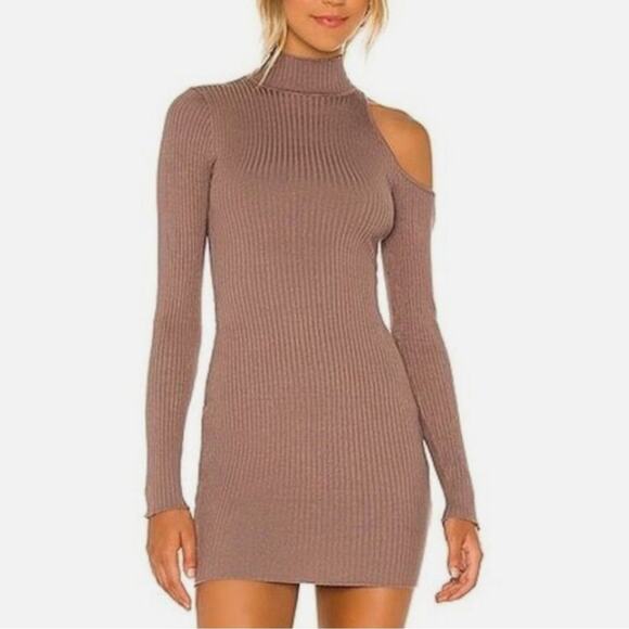 NBD Revolve Women’s Moira Cut Out Bodycon Long Sleeve Dress Mocha Dress Sz Small - Picture 1 of 9